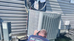 AC condenser coil cleaning during a tune-up AC condenser coil cleaning during a tune-up